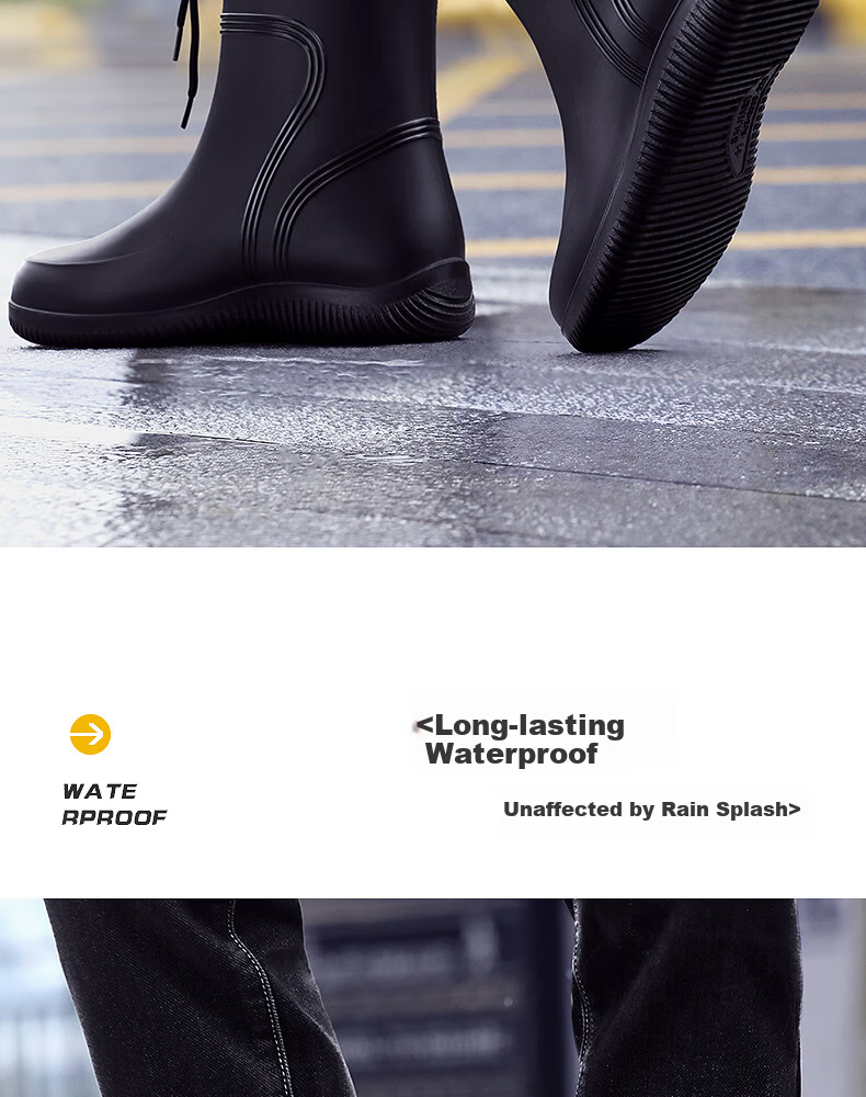 Xiyu Men's Lightweight Waterproof Non-Slip Rain Boots Chef Shoes Rubber Shoes 3313 High Tube Black No Logo Size 45 6