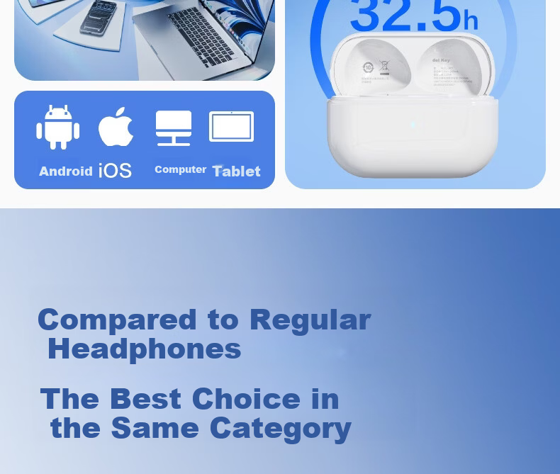 Deli True Wireless Bluetooth Earbuds Semi-In-Ear Earphones Charging Music Sports Gaming Headphones Gift Bluetooth 6.0 Type-C Compatible with Apple Xiaomi Phones White 4