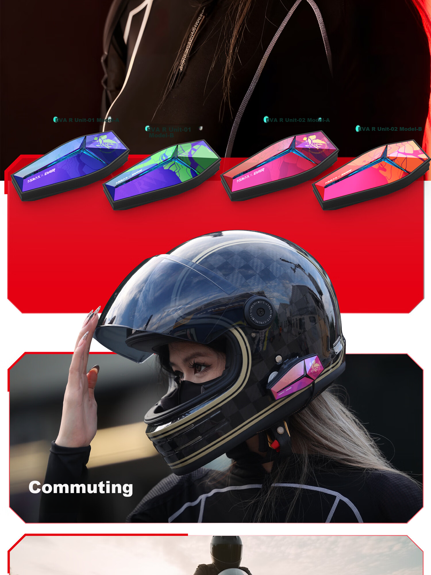 ASMAX & EVA Helmet Bluetooth Headset High-End Motorcycle Riding Professional Noise-Cancelling Evangelion Unit-02 Edition 15