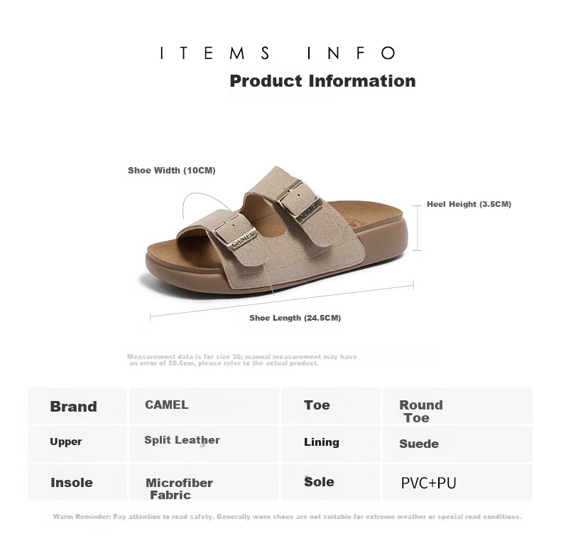CAMEL Birkenstock Style Women's Casual Versatile Outdoor Slide Sandals L26M504022 Brown (Suede) Size 37 1