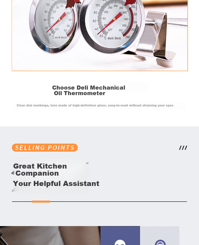 Deli LE550 Oil Thermometer Frying Temperature Food Water Milk Temperature Gauge 3