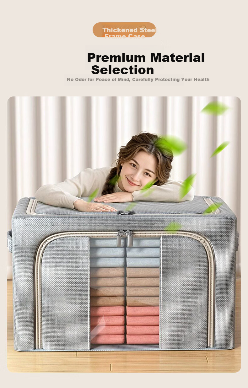 40,000 KM Clothes Storage Box Household Clothing Quilt Linen Multifunctional Fabric Storage Box with Window Wardrobe Steel Frame Organizer Box 5