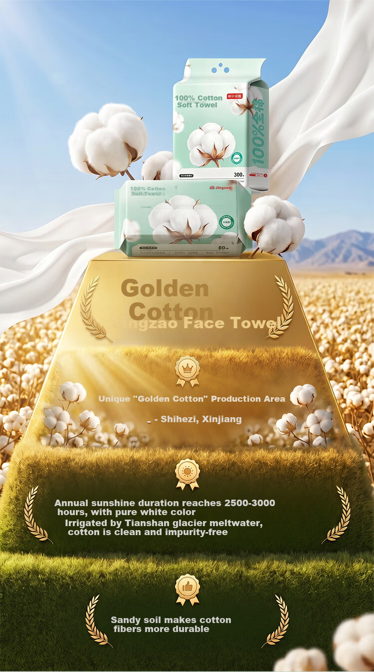 JD Jingzao Facial Cleansing Wipes 80 Sheets * 6 Packs Disposable 100% Cotton Soft Towels Face Towels 20*20CM 8