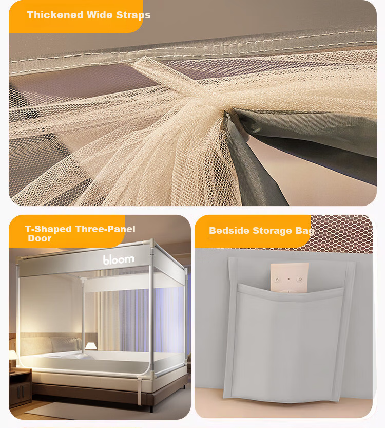 Hodo Class A Gauze Baby Crib Bumper Anti-Fall Mosquito Net 1.5m×2m Home Three-Door Gentleman Gray 11
