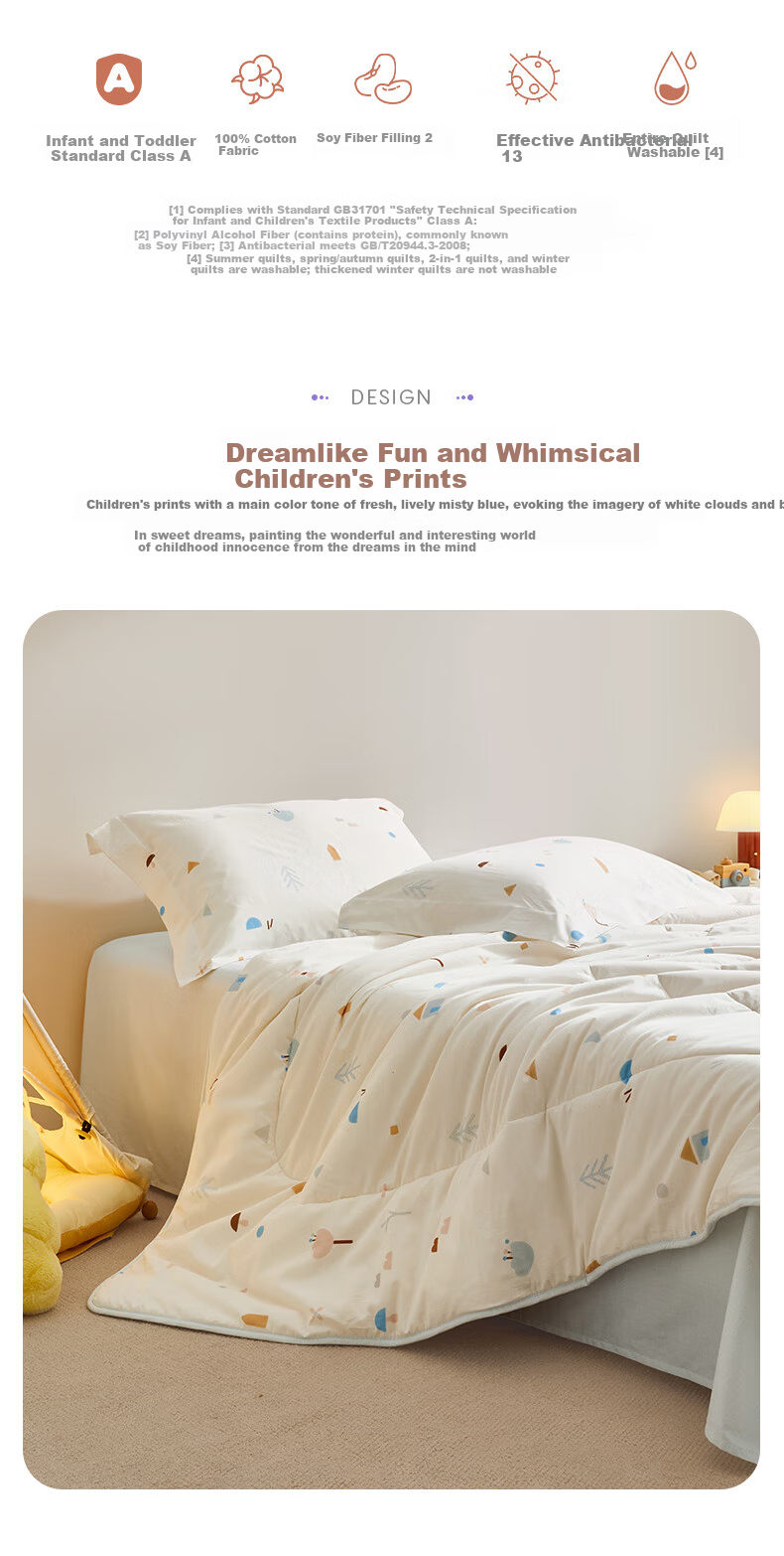 Luolai Children's Quilt 100% Cotton Washable 50% Soybean Filling Class A Antibacterial Pure Cotton Four-Season Warm Quilt 2