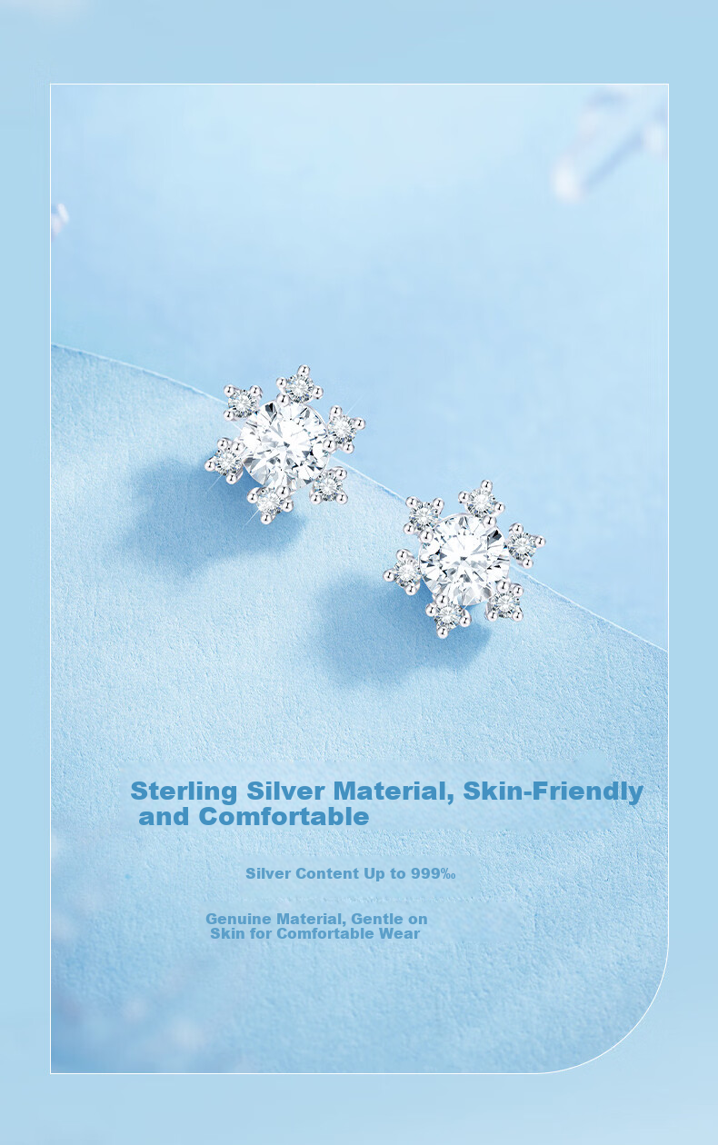 GLTEN Snowflake 999 Pure Silver Earrings Women's Studs Hoops Luxury 2026 New Birthday Gift for Girlfriend Wife 5