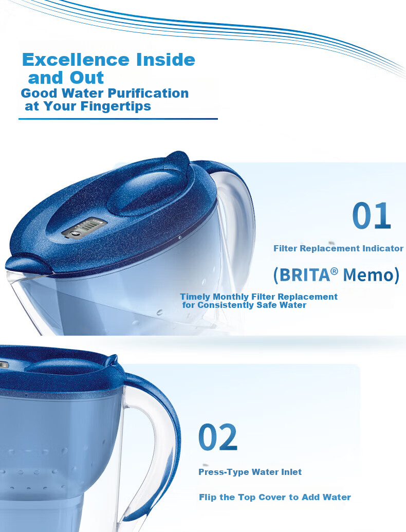 BRITA Marella XL-WPWLE Water Filter Jug with One Cartridge Starlight Blue 3.5L 6