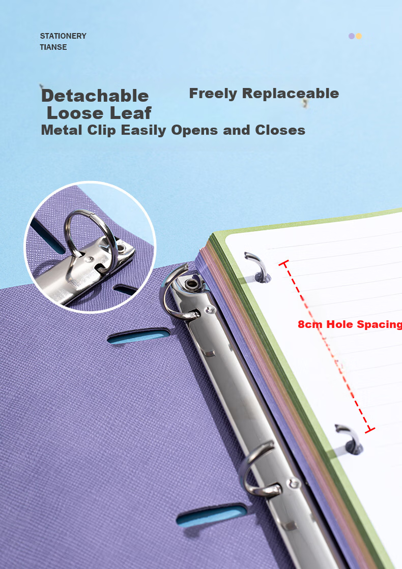 TIANSE American Style Thin Crispy Tearable A4 Loose-leaf Notebook Student Exam Mistake Note Pink Sakura TS-4215 5
