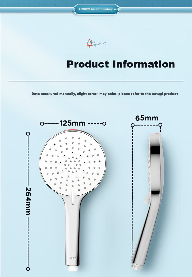 ARROW Bathroom Shower Head Pressure-Boosting Water-Saving Red Dot Award Back Spray Handheld AE58125CP 2