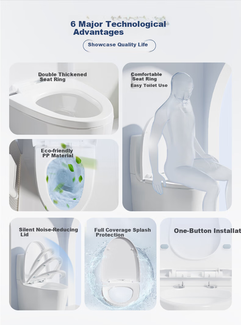 PENGLUCK PENGLUCK Toilet Seat V-Shaped Universal Thick Solid Cover Plate, PP Material, Household Anti-Break Toilet Ring, Slow-Close 2