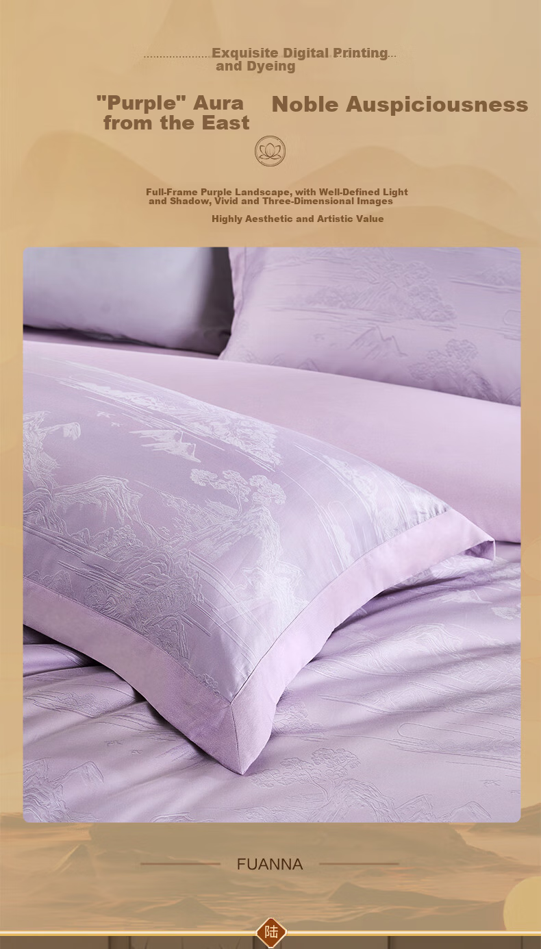 Fuanna 4-Piece Set 100s Double-Strand Long-Staple Cotton Luxury Bedding Set Pure Cotton Sheet and Duvet Cover 203*229cm 10