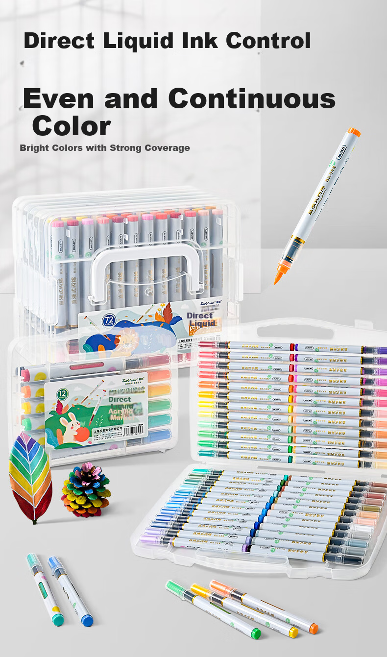 Touchcolor Direct Ink Soft Tip Acrylic Marker Smart Ink Control Triple Ink Volume Kindergarten Elementary Art Special Layerable Opaque Waterproof Fade-Resistant Watercolor Pen 72 Colors 2