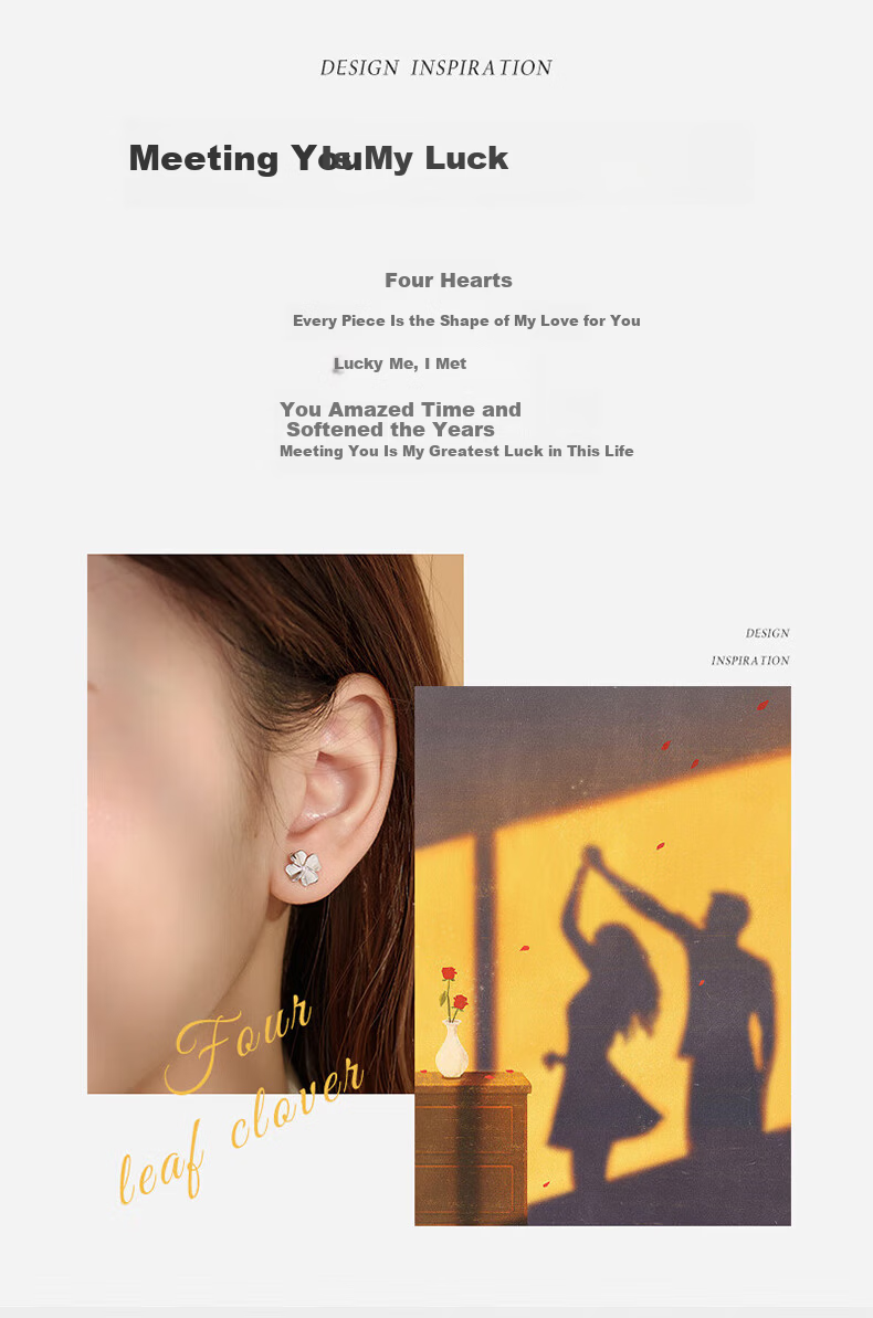 China Jewelry Pure Silver Lucky Four-Leaf Clover Stud Earrings for Women 2026 New Style Silver Ear Piercing Earrings Birthday Gift for Girlfriend 2