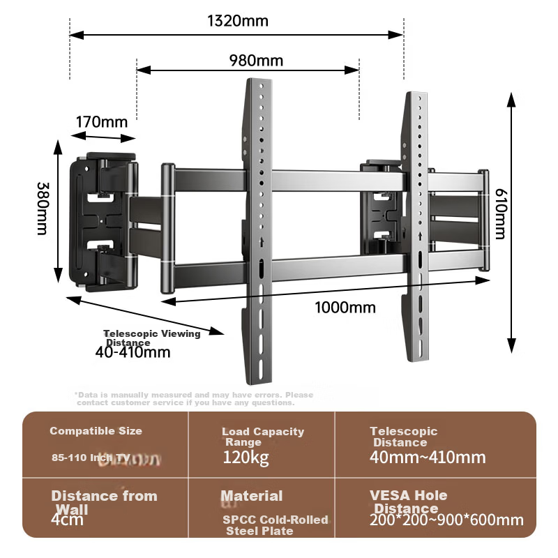 Aizhiri TV Telescopic Mount Bracket 85-110 Inch Wall Mount Heavy Duty Socket-Friendly Embedded NX100