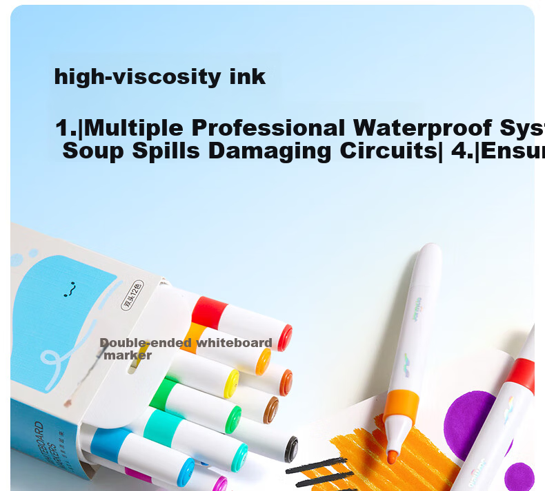 Melo Childhood Kids Double-Ended Erasable Water-Based Whiteboard Markers 12 Colors Educational Drawing Pens for Kindergarten Students Home Doodling 18