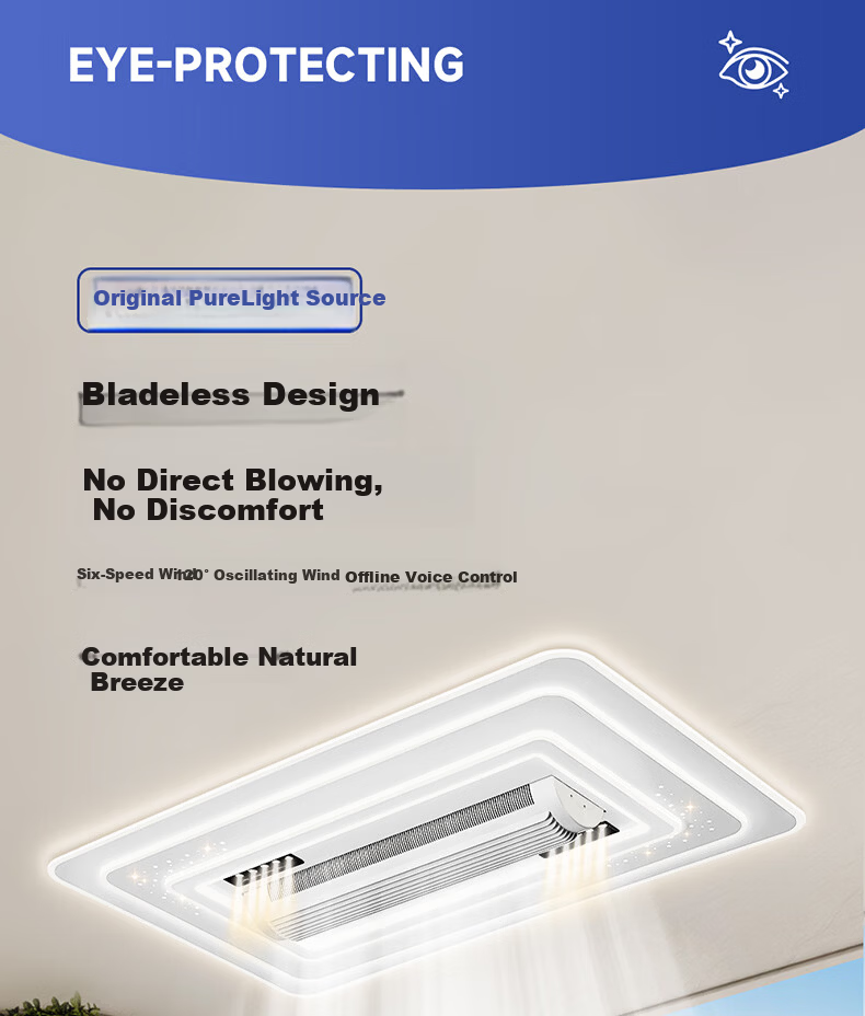 HP Eye-Care LED Ceiling Light with Bladeless Fan, Purui Smart Living Room Bedroom Zhongshan Lighting, Installation Included, Zhenzhiguang Series 2