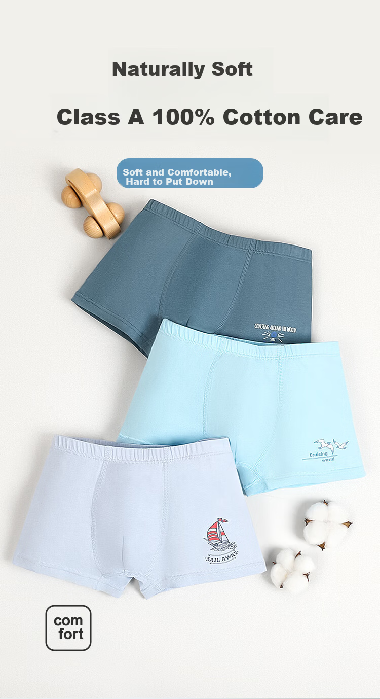 Hodohome Boys' Cotton Boxer Briefs, Kids' Pure Cotton Underwear, Class A, Four-Point Shorts, Model 103-170 1