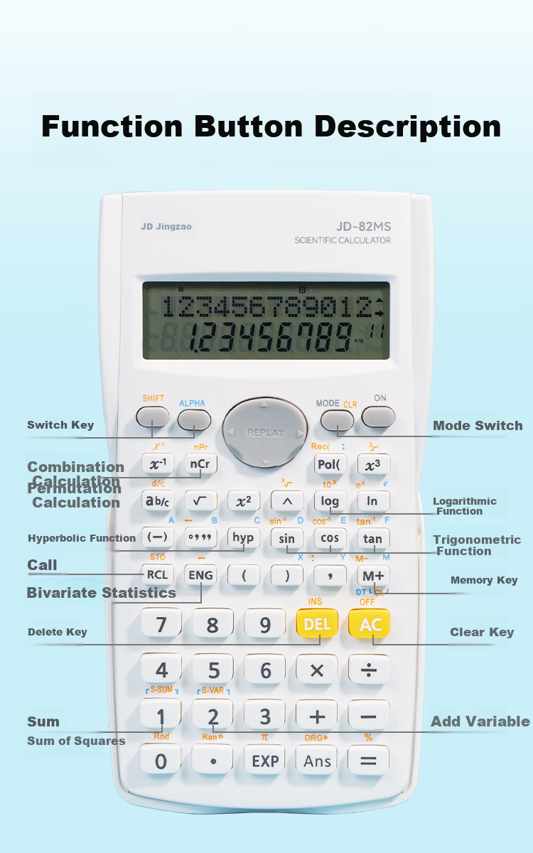 JD Jingdong Jingzao 82MS Scientific Calculator Blue 240 Functions for Middle and High School Students JD-82MS 8