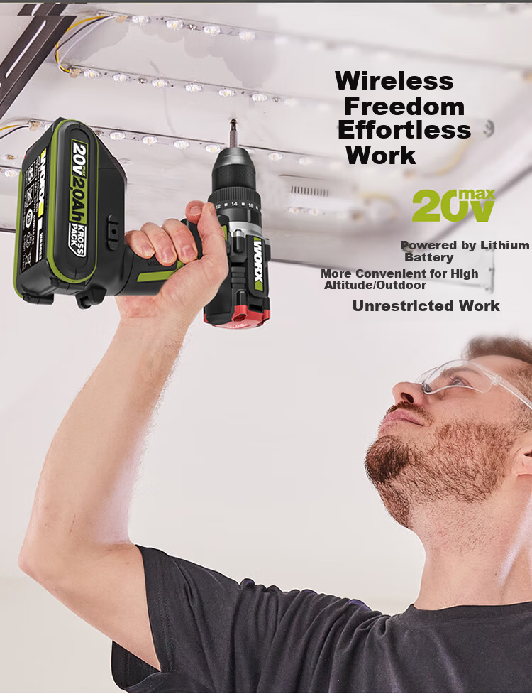 Worx 20V Brushless Impact Drill WU369.9 (Bare Tool) Cordless Lithium Battery Handheld Drill for Concrete Wall Drilling 14