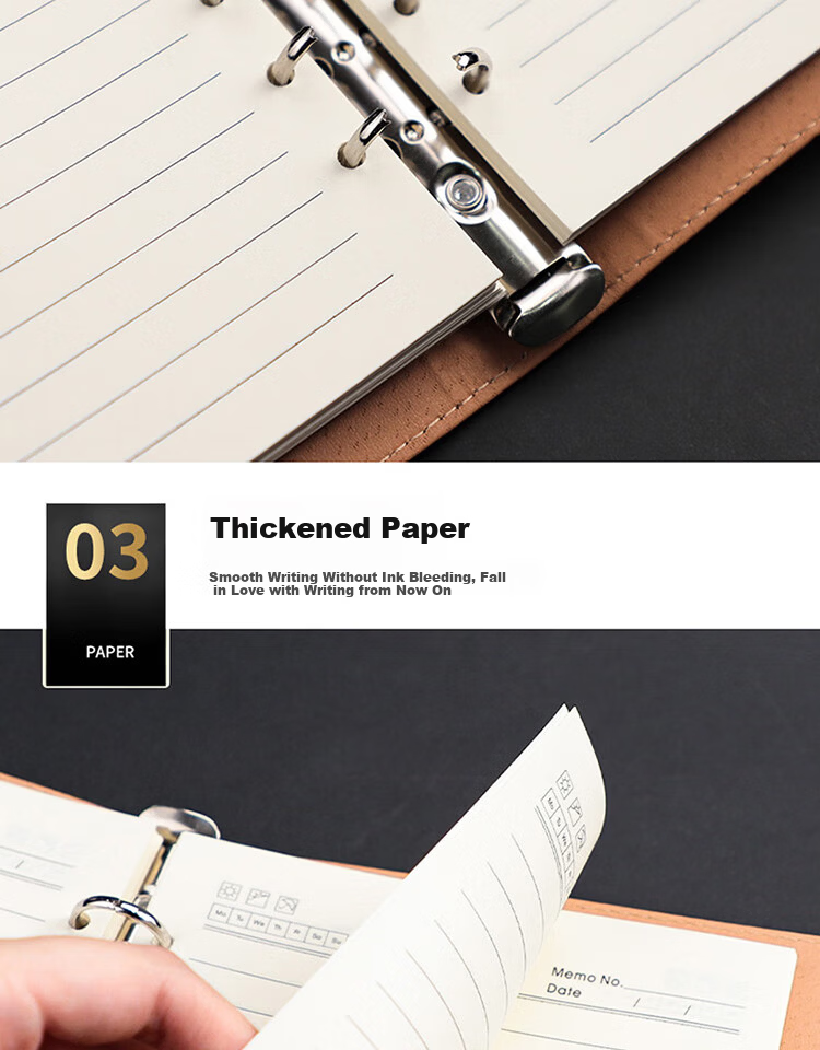 Xutong B5 Refillable Notebook Simple Leather Cover 100 Sheets 200 Pages 9-Hole Magnetic-Free Buckle Card Slot Corporate Office Meeting Record Detachable Refillable Notebook Customizable Logo 7