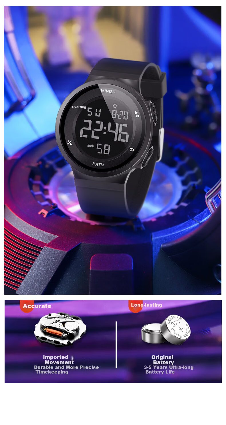 MINISO Sports Waterproof Digital Watch for Kids Teens Alarm Clock Genius Children Timepiece Gift 8