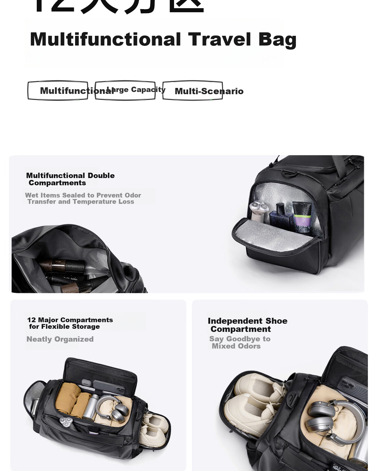 HLA Men's Large Capacity Multifunctional Travel Handbag Shoulder Crossbody Bag Business Trip Sports Gym Basic Model 2
