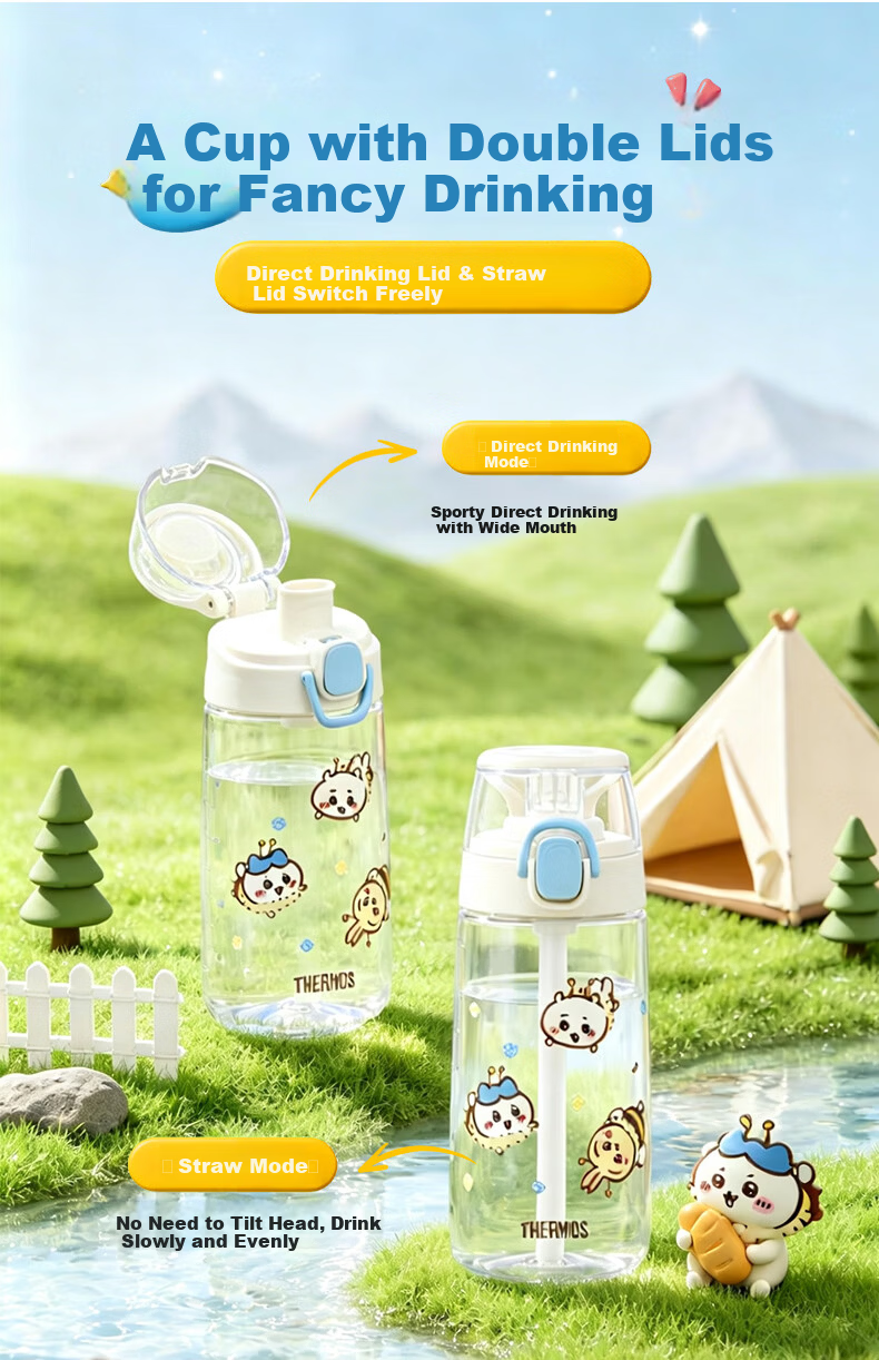 THERMOS Kids' Festival Gift Water Bottle Tritan Summer Straw Direct Drink Double Lid Gift Box Portable Sports Cup TCSJ 3