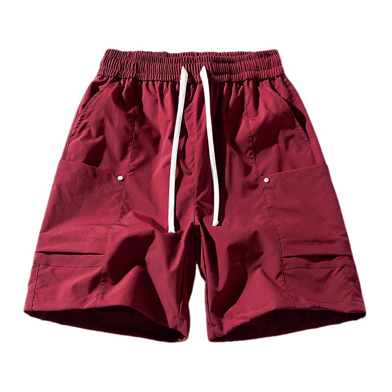 ROMON Men's Casual Summer Ice Silk Five-Point Cargo Shorts Breathable Sports Pants 6206 Red XL