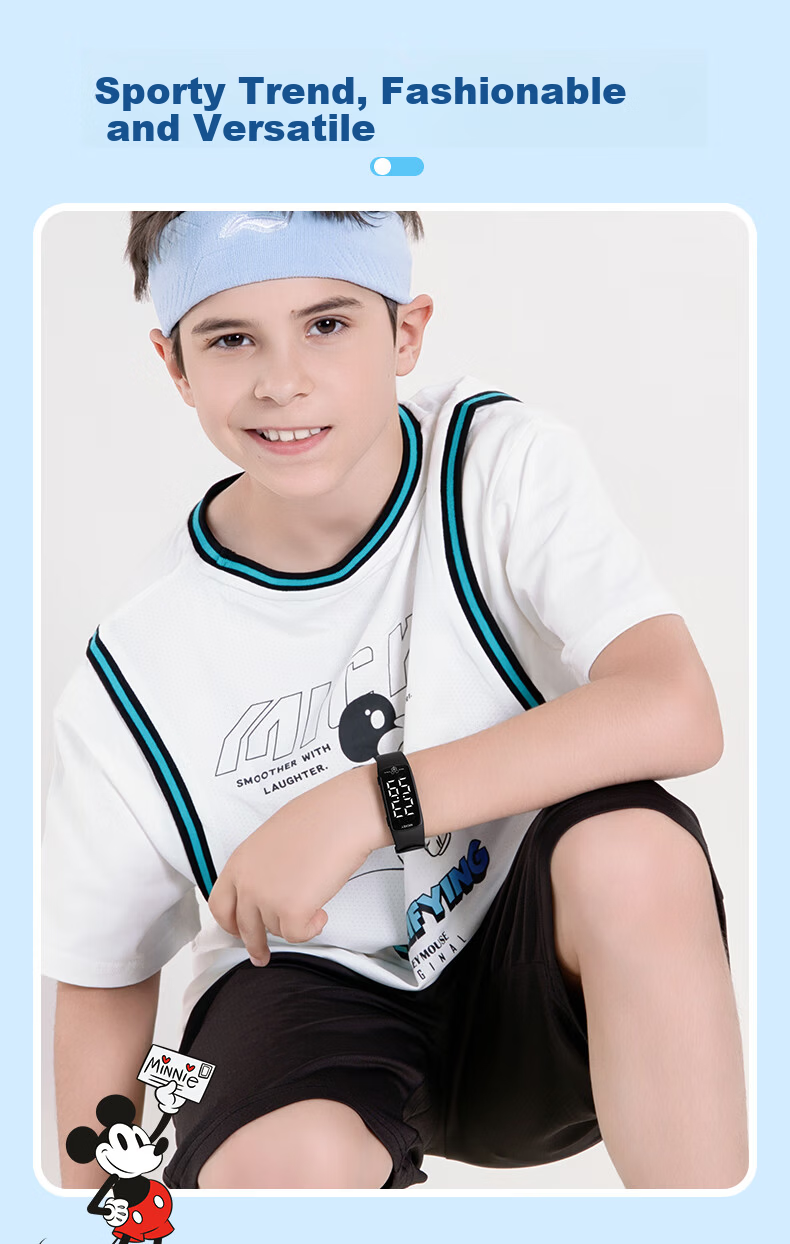 Disney Mickey Student Watch Waterproof Sports Teen Boys Dormitory Wake-up Alarm Vibration Digital Watch 11