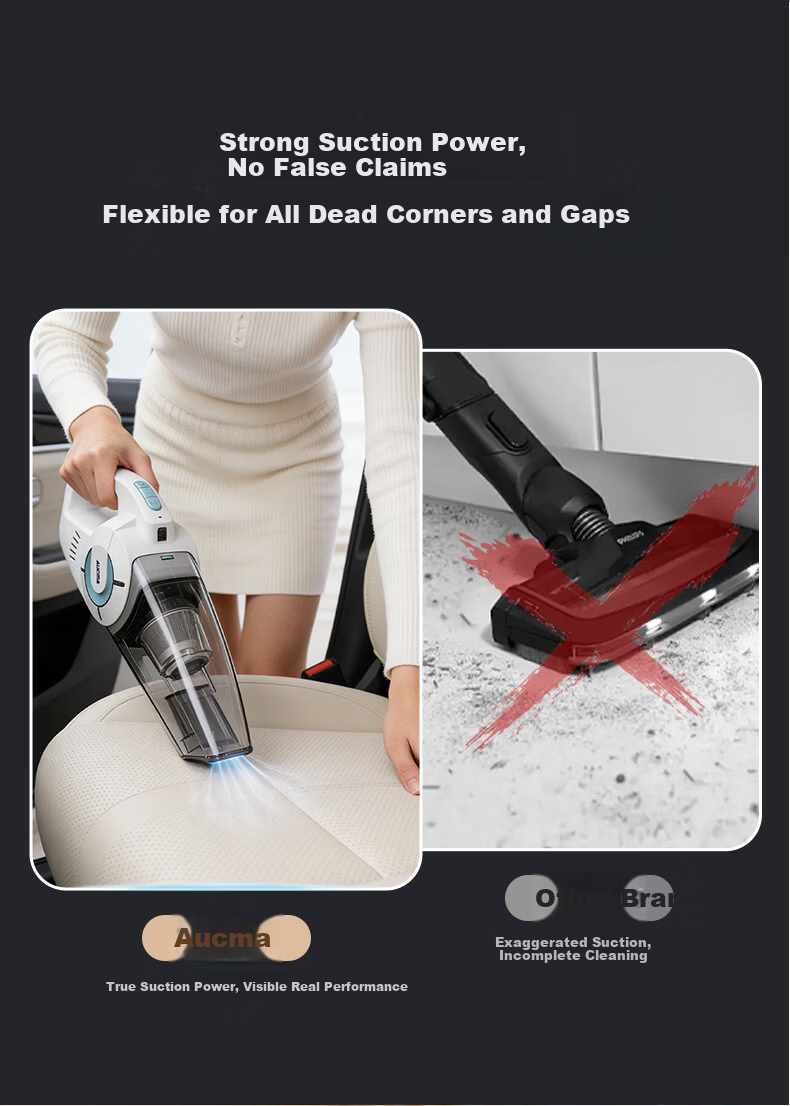 Aucma Car Vacuum Cleaner 600ml Dustbin Wireless Handheld High Suction Portable Mini Multi-functional Nozzle Powerful Dust Removal for Car Home Desktop Keyboard Cleaning 10