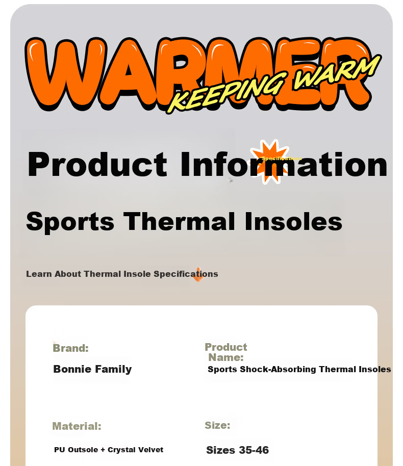 Bonnie Family 2 Pairs Men's Warm Insoles Soft Elastic Comfortable Thickened Fleece Winter Cold-Resistant Cotton Insoles 15