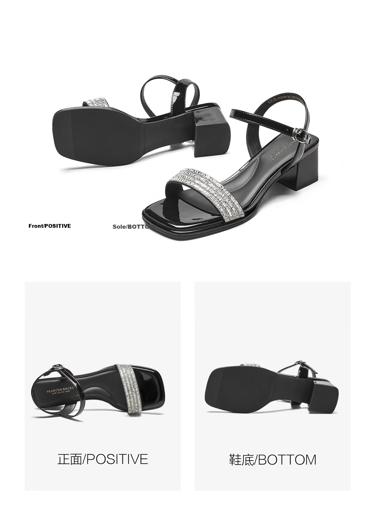 Eierkang Women's Sandals Open Toe Rhinestone Strap French Style Chunky Heel Sandals 49886W Silver Size 39 18