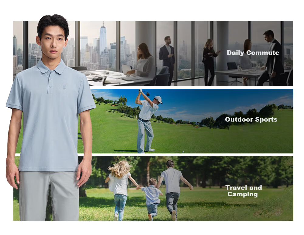 Toread Men's Summer Short Sleeve Polo Shirt Business Casual Antibacterial Quick-Dry Solid Color Shoulder Cooling Tee 9