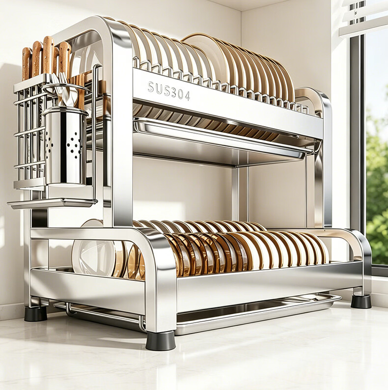 MICOE Kitchen Dish Rack 304 Stainless Steel Bowl Rack Storage Rack Draining Dish Rack Bowl Plate Chopsticks Holder Storage Box 2