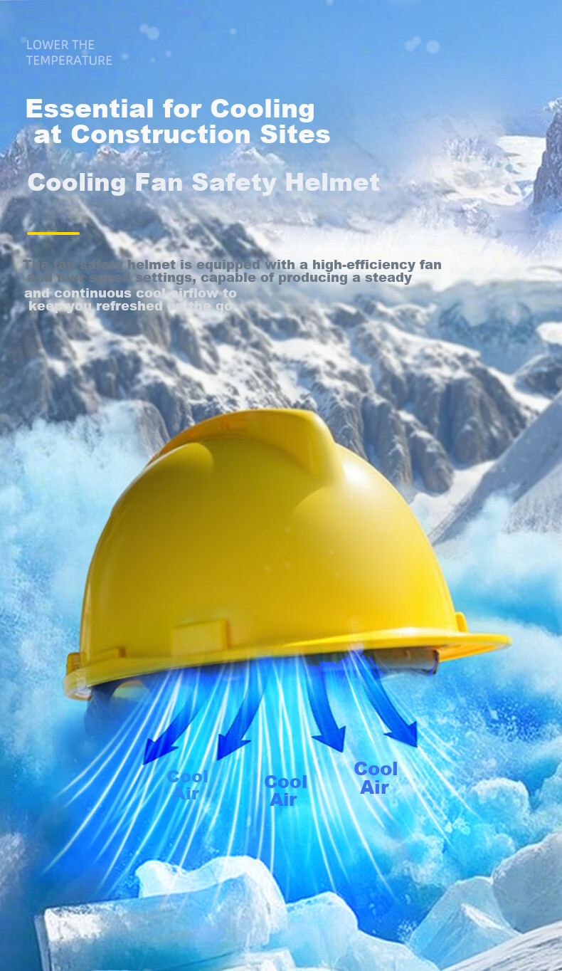 Norrisan New National Standard Built-in Fan Safety Helmet Cooling Summer Sun Protection Temperature Reduction ABS Smart Helmet with Fan Construction Site Rechargeable V-Type 3 Fans Bluetooth - White 4