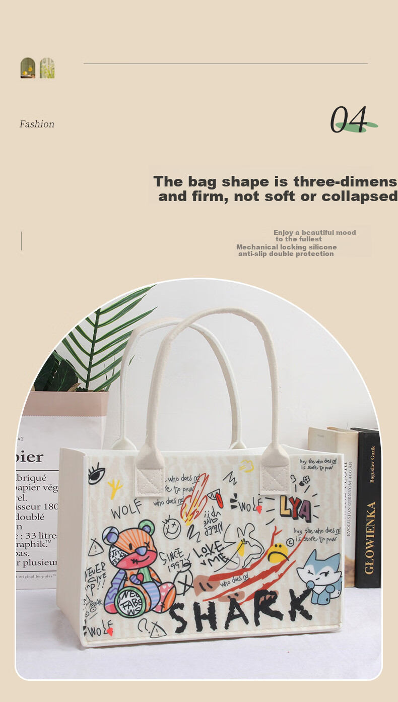 40,000 Kilometers Canvas Tote Bag Large Capacity Felt Handbag Printed Storage Felt Tote Graffiti 6