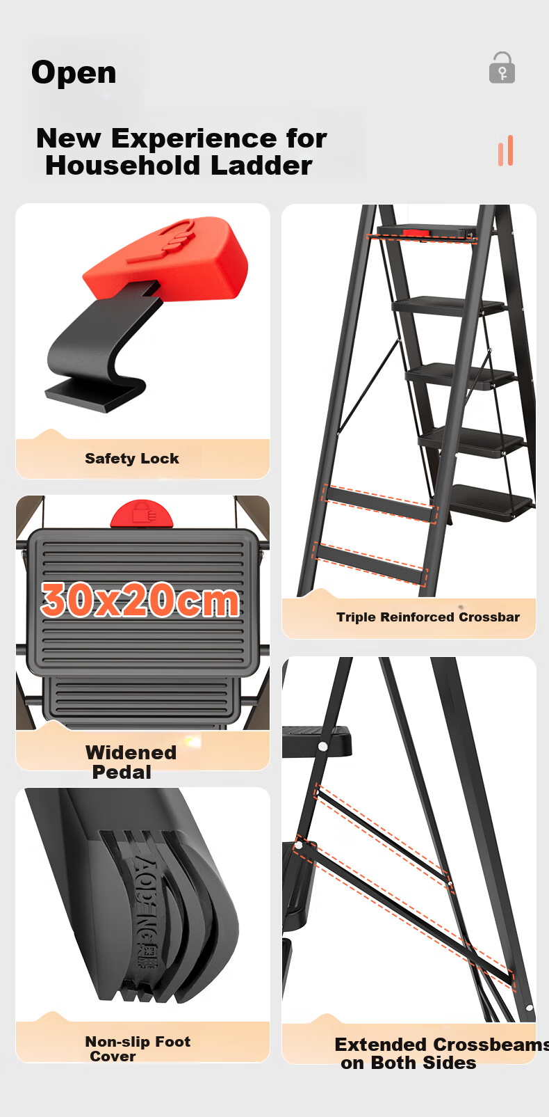 Aopeng Household Ladder Three-Step Folding Ladder Indoor Multifunctional Staircase Thickened A-Frame Single-Side Engineering Ladder 2