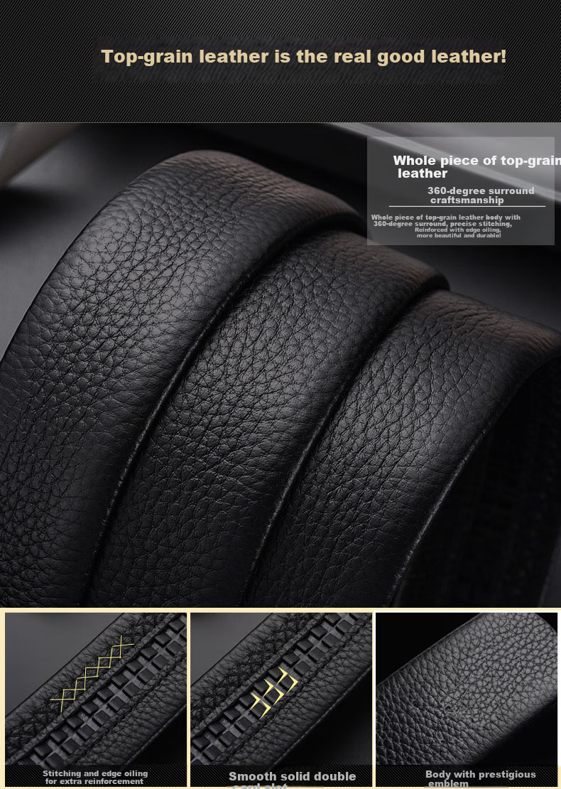 Fuguiniao Slot Business Casual Fashion Simple Men's First Layer Cowhide Genuine Leather Belt Automatic Buckle 6