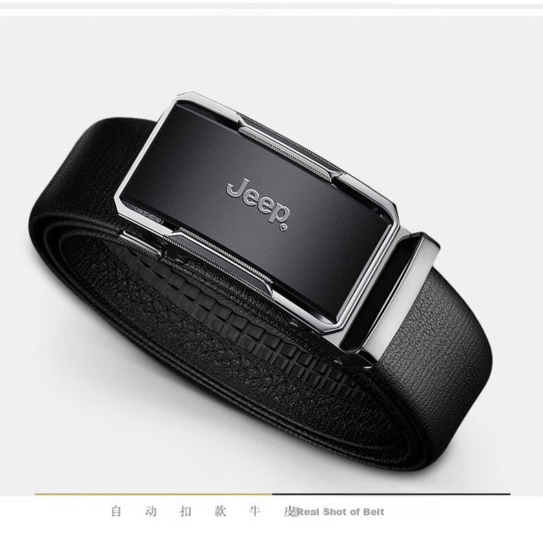 JEEP Men's Genuine Leather Automatic Buckle Belt High-End Pure Cowhide New Style Waistband Father's Day Gift for Dad Husband 5