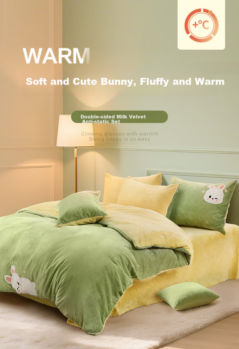 FUANNA Milk Velvet Four-Piece Bedding Set Double-Sided Warm Velvet Sheet and Duvet Cover Anti-Static Flannel Set for Single and Double Beds 1.5m Bed 203*229cm 1