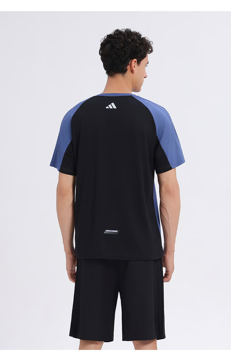 Adidas Summer Sports Short Sleeve Moisture-Wicking Lightweight Breathable Fitness Running Casual Colorblock T-Shirt 2XL Blue/Black 12