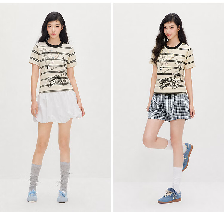 Semir Women's Summer Short Sleeve T-Shirt 2026 Slim Fit Cute Cat Striped Top 10A326100009 5