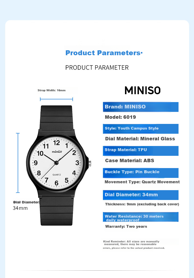 MINISO Men's Student Watch Waterproof Time-Only for Exams and Public Service Tests 11
