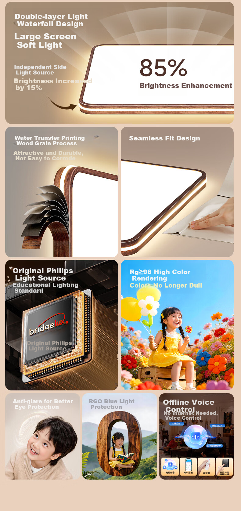 HP Bedroom Ceiling Light Pure Eye Protection Vintage Style High Brightness Children's Room Zhongshan Lighting Zhenzhiguang with Installation 5