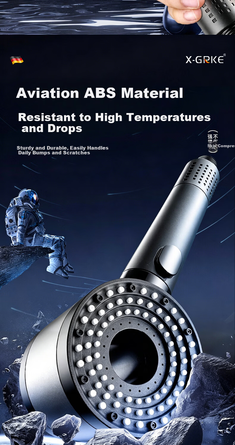 X-GRKE Germany High-Pressure Shower Head Set with Hose and Filter, Powerful Water Flow Booster 15
