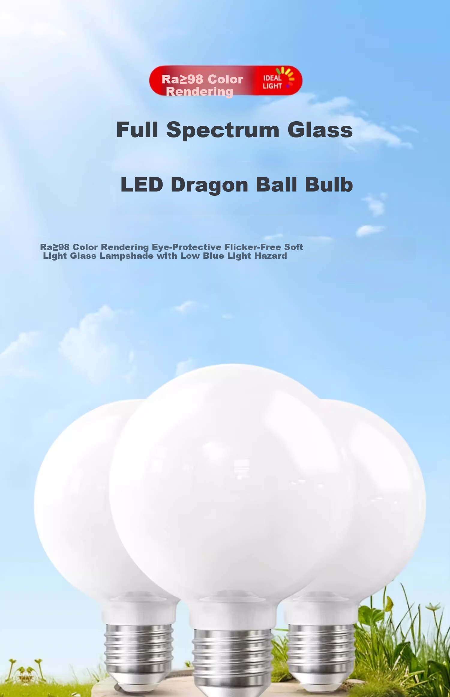 Labota Eye Protection LED Bulb Full Spectrum Dragon Ball Bulb Three-Color Light Study Desk Lamp Bulb E27 Screw Base 15W Three-Color 2
