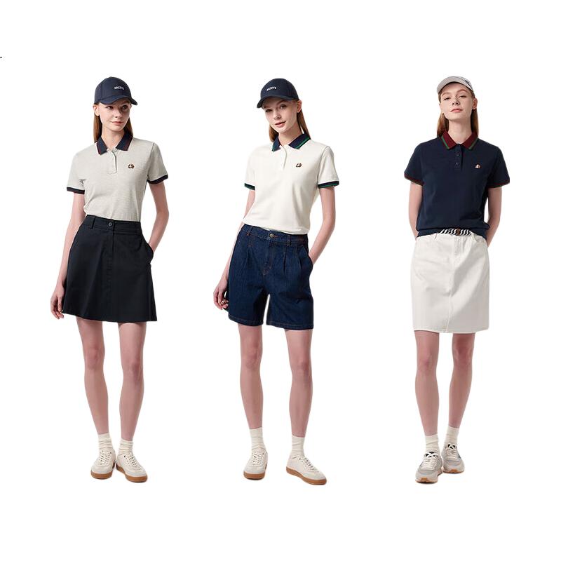 HAZZYS Women's Summer Contrasting Color Short-Sleeve Polo Shirt ASTSE0CBX06, Navy Blue NV, XL (170/92A42)