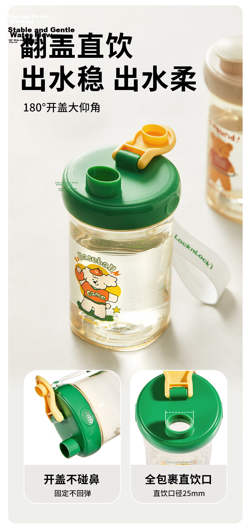 Lock&Lock Kids Direct Drinking Water Bottle Portable Student School Cup PPSU Transparent Water Bottle for Ages 3+ 6
