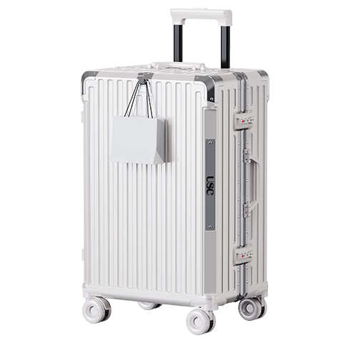 USC Multifunctional Women's Luggage Men's 2026 New Infused Wheel Travel Suitcase Durable Aluminum Frame Warm White 20 Inch