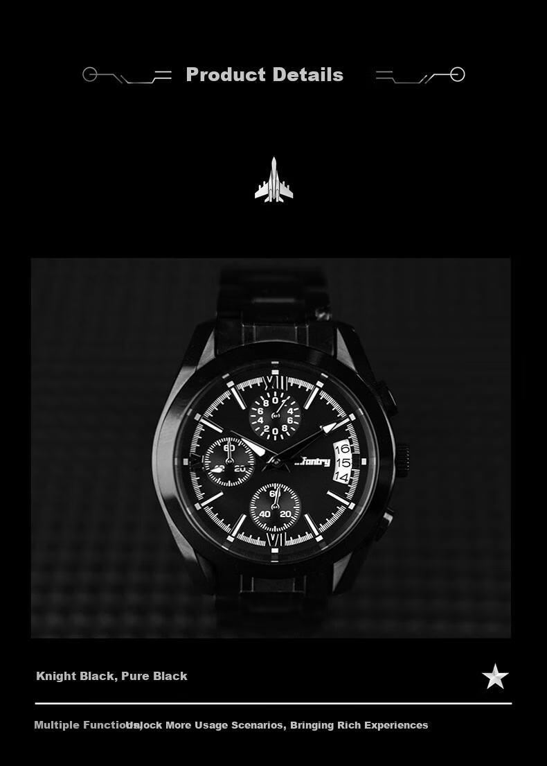 INFANTRY Eagle Black Knight Men's Fashion Waterproof Steel Band Business Quartz Watch Birthday Gift for Boyfriend 9